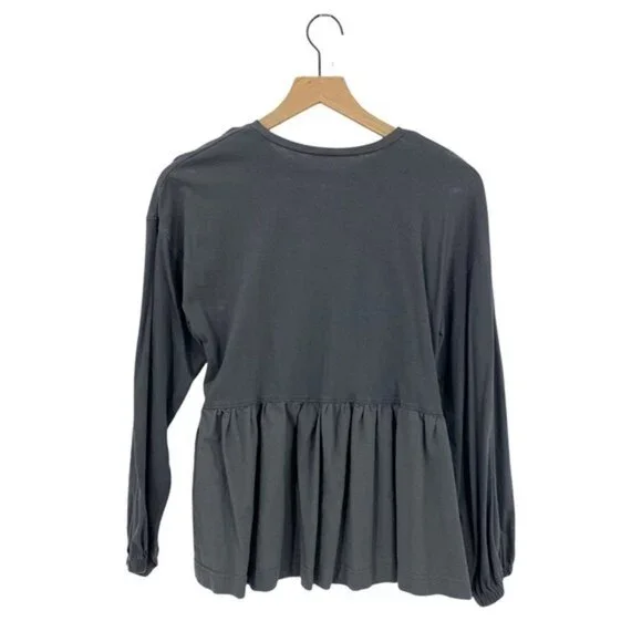 Zara Peplum Long Sleeve Elastic Cuff 100% Cotton Gray Size Small - Picture 3 of 5